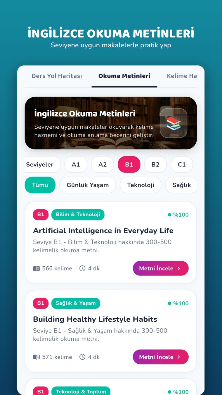 Seviyeye uygun İngilizce okuma metinleri