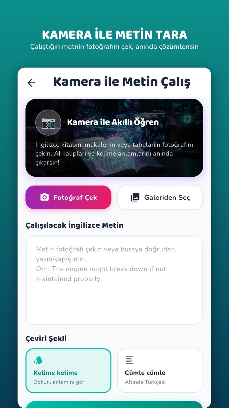 Kamera ile İngilizce metin tarama