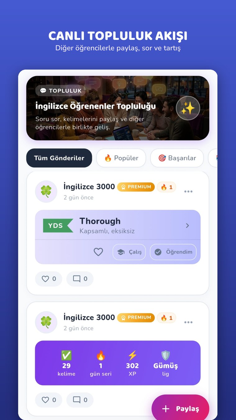 Topluluk akışı ve lig paylaşımları