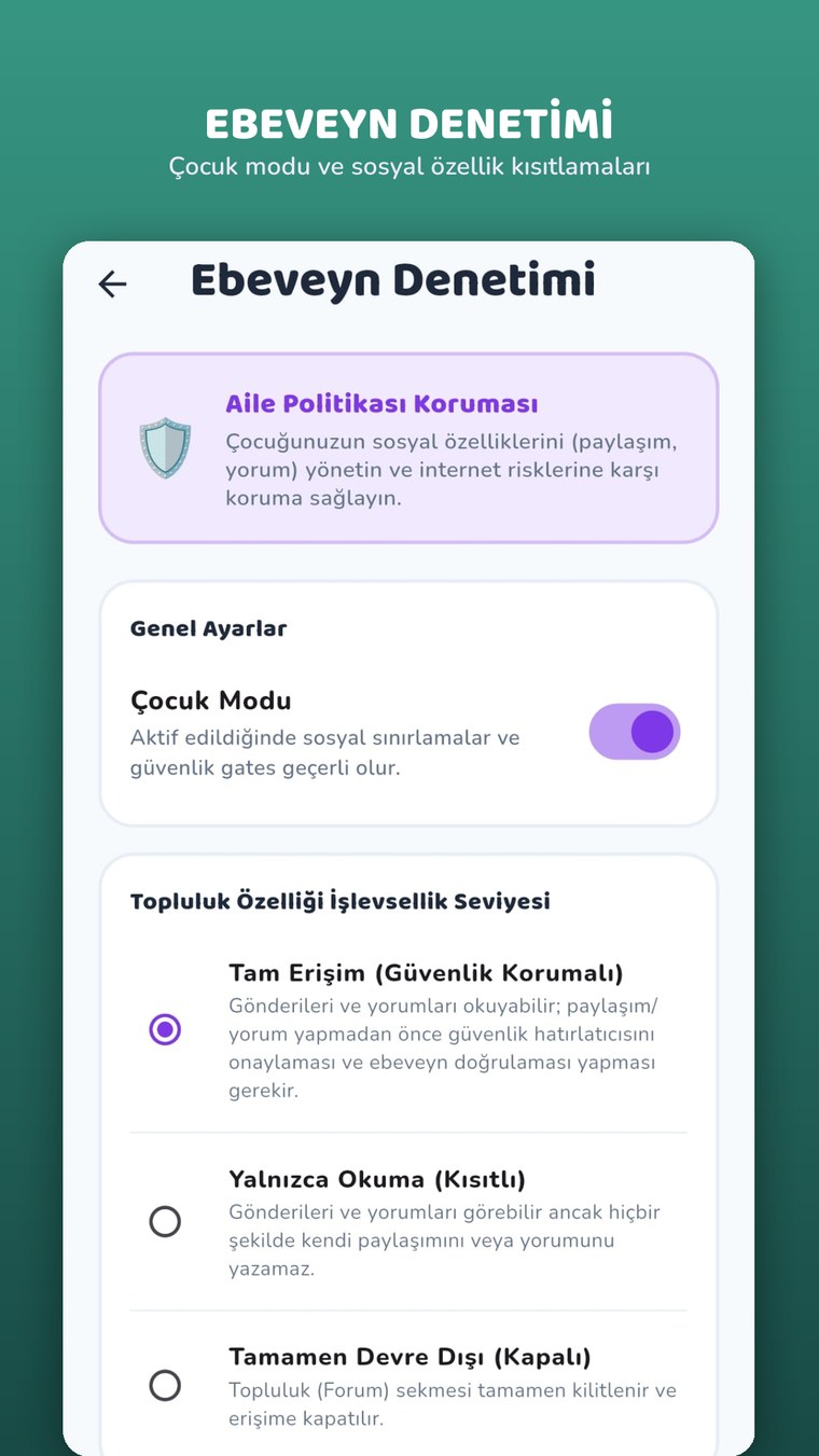 Ebeveyn denetimi ve çocuk modu ayarları