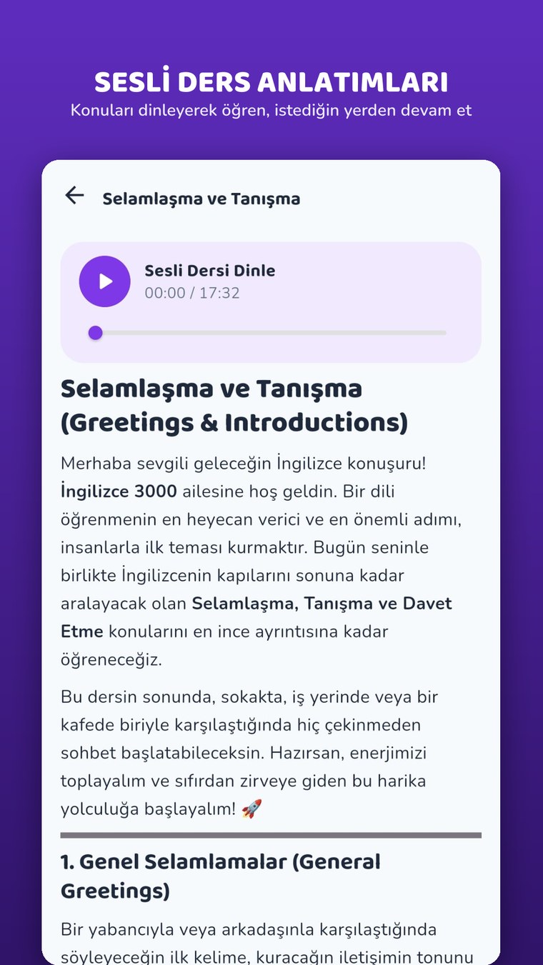 Sesli dersler ve detaylı konu anlatımları